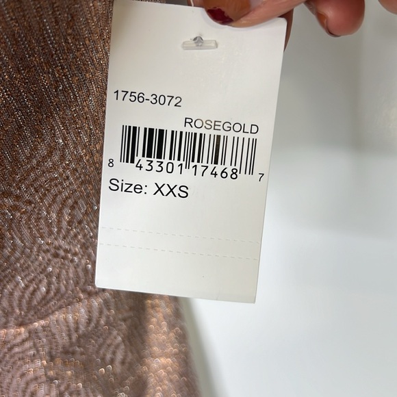 DRESS THE POPULATION NWT VIVIENNE METALLIC  ROSE GOLD STRAPLESS A LINE  SZ XXS - Picture 6 of 7